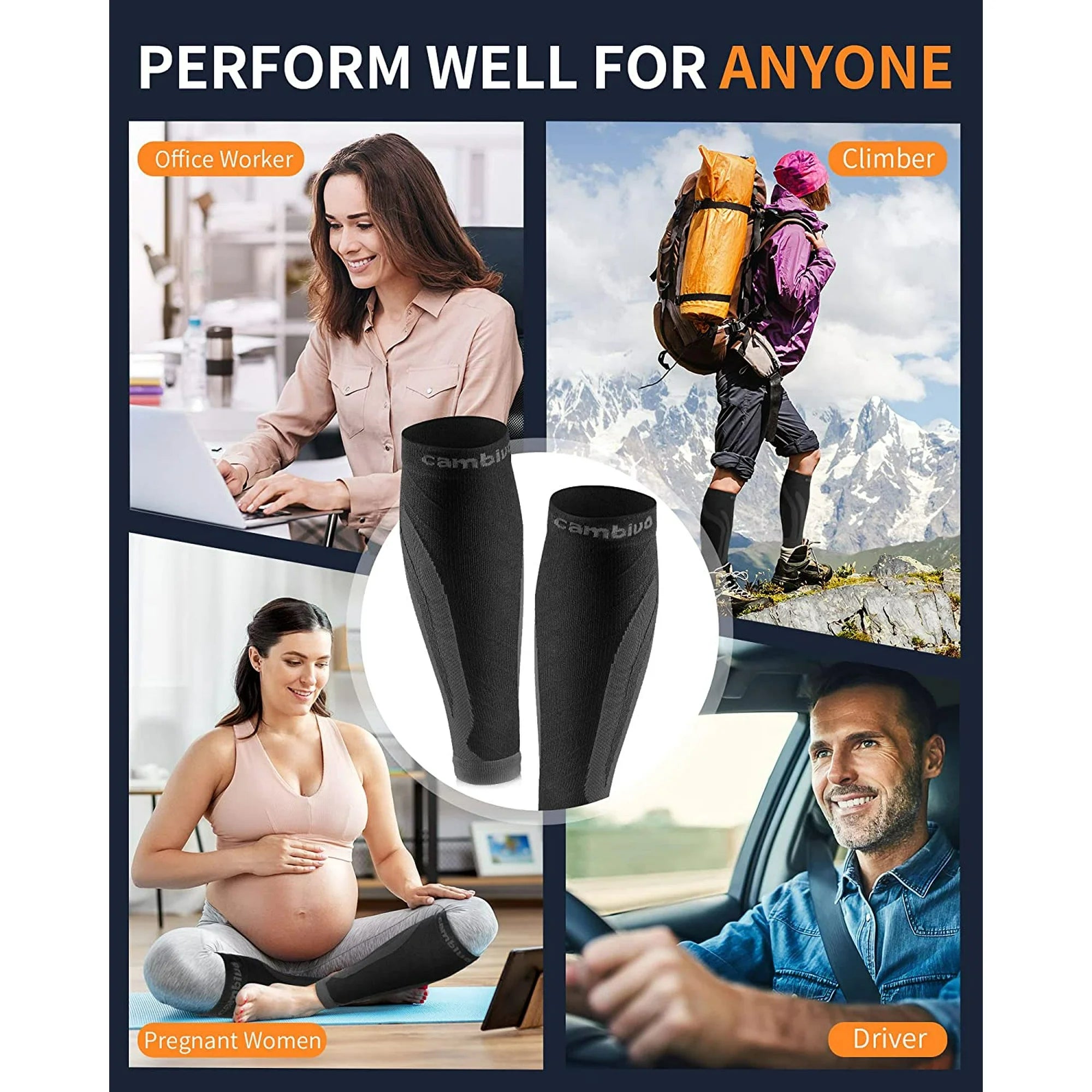 Cambivo 3 Pairs Calf Compression Sleeve for Women & Men, Leg Brace for Running, Cycling, Shin Splint Support for Workout