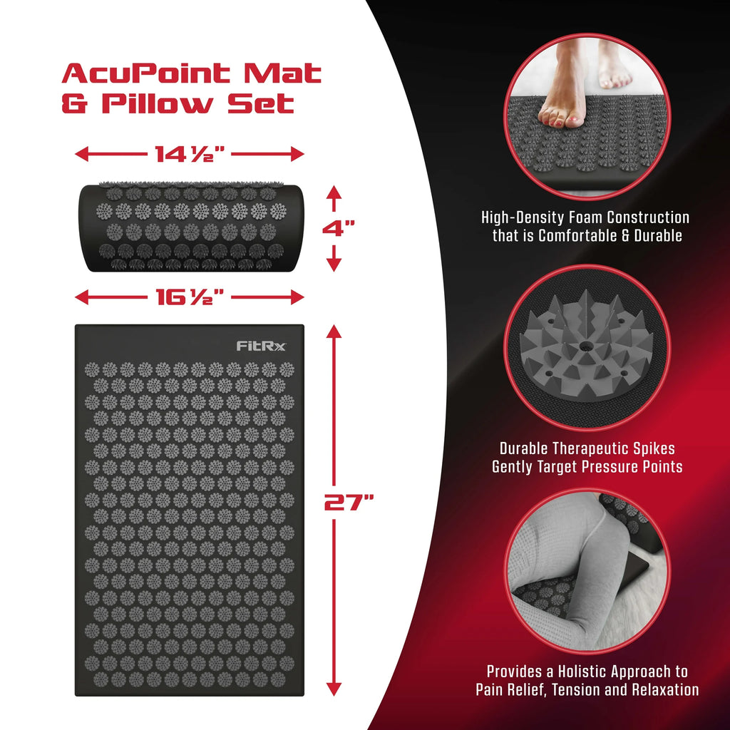 FitRx AcuPoint Acupressure Mat, Acupuncture Mat and Pillow Set for Back and Neck Pain Relief, New